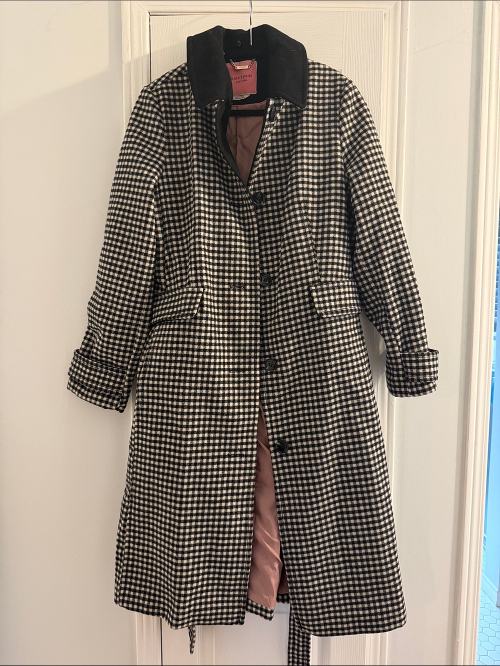 kate spade Black and White Houndstooth Trench Coat